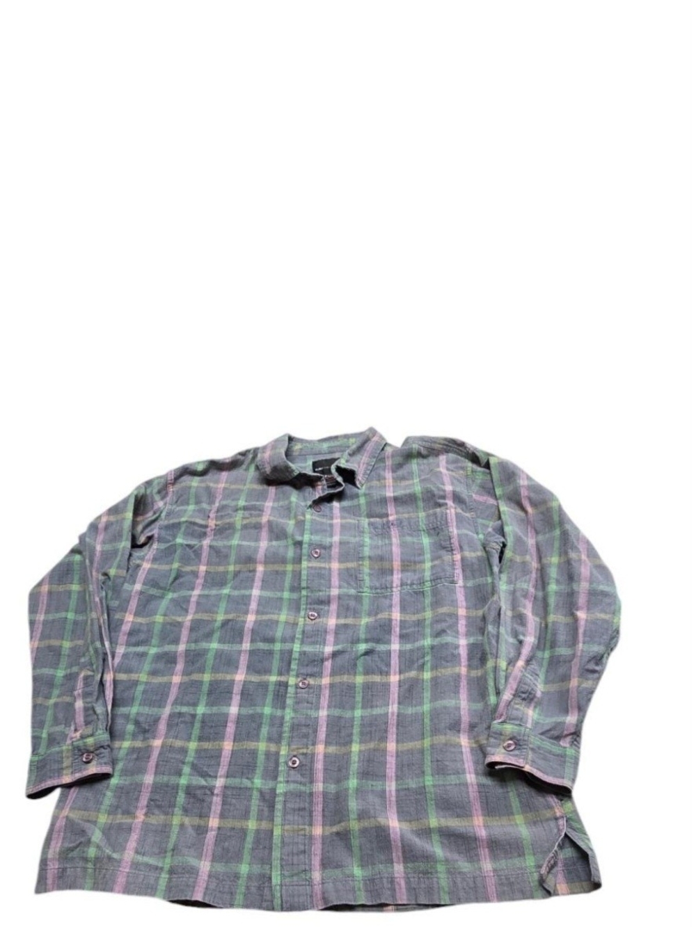 Vintage FUBU Plaid Shirt Men’s XL Gray Pink Green 2000s Y2K Hip Hop Streetwear